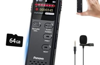 80GB Registratore Vocale 100 Ore Registrazione Continua, Ponovo Registratore Professionale Attivazione Vocale 1536Kbps con MIC, 1100mAh Mini Registratore Audio con Password per Interviste Riunioni