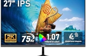Gawfolk Monitor per computer IPS da 27 pollici 2K QHD (2560×1440), schermo per PC gaming 75Hz, 1ms, Adaptive Sync, 100% sRGB, 1,07 miliardi di colori, Altoparlante integrato,DisplayPort, HDMI, Nero
