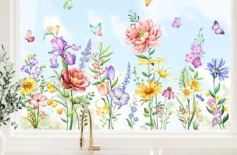 Supzone Adesivi Finestra Fiori Selvatici Vetrofanie Farfalla Fiori Multicolori Decorazioni Primavera e Estate, Decorazioni per Vetri Anti-Uccelli Adesivi Statici per Finestre