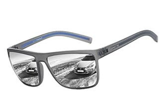 ZENOTTIC Occhiali da sole polarizzati uomo leggero TR90 montatura UV400 protezione occhiali da sole quadrati, C03 cornice grigia/lente a specchio argentata, L