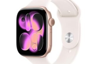 Apple Watch Series 11 GPS, Cassa 46 mm in alluminio color oro rosa con Cinturino Sport rosa fard – S/M