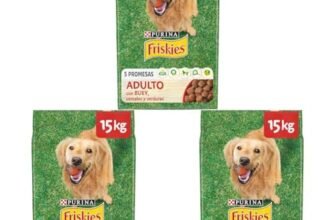 PURINA FRISKIES Crocchette Cane Adulto con Manzo, Cereali e Verdure Aggiunte, 15 kg (Confezione da 3)