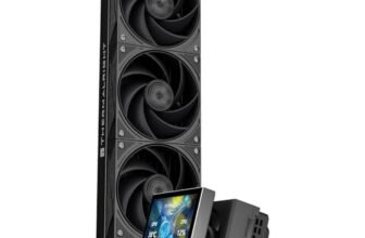 TR Stream Vision 360 Nero Aio CPU Cooler,Radiatore da 360 mm,LCD IPS a colori da 3,5 ” con ventola da 60 mm incorporata, Risoluzione 640×480, Testina di raffreddamento magnetica-AM4/AM5-LGA1851/1700