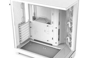 NZXT H6 Flow, CC-H61FW-01, Case Mid-Tower Compatto a Doppia Camera con Flusso d’Aria, Pannelli in Vetro Panoramico, Flusso d’Aria ad Alte Prestazioni, Include 3 Ventole da 120 mm, Bianco
