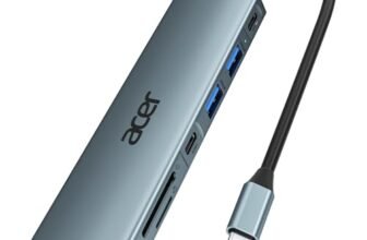 Acer Hub USB C 7 in 1, Adattatore USB C con HDMI 4K, PD 100W, Lettore Schede SD/TF, 2 USB-A 3.0 5Gbps, Adattatore multiporta USBC Hub Compatibile con iPad Pro Air, iPhone 16 Plus Pro Max, Galaxy S24