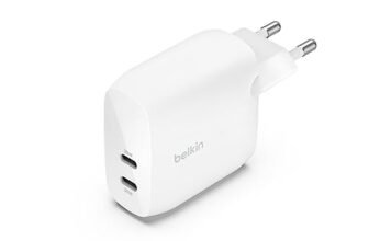 Belkin BoostCharge Doppio caricabatteria con PPS da 60 W per iPhone 16, 15, 14, iPad, Samsung Galaxy e Google Pixel, caricatore compatibile con cavi da USB-C a Lightning