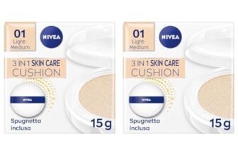 NIVEA Q10 Plus Anti-Age 3in1 Skin Care Cushion 15ml, Crema colorata viso idratante e anti-età, Crema Viso antirughe e BB cream FP15, Fondotinta cushion arricchito con Coenzima Q10, 01 Light-Medium