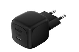 Belkin Caricatore da parete compatto da 45 W, ricarica rapida USB-C Power Delivery per Apple iPhone 16, 16 Plus, 16 Pro, 16 Pro Max, 15 Series, Samsung Galaxy S25, iPad, AirPods e altri, nero