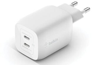 Belkin Doppio caricabatteria da parete USB-C da 65 W, ricarica rapida PD 3.0, caricatore USB C con tecnologia GaN per iPhone 16, 15, 14, 13, 12, Pro, Pro Max, iPad, MacBook, Galaxy S24, S23, S22, Tab