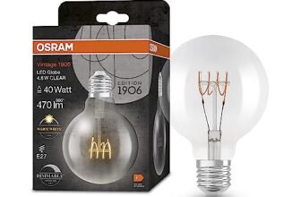 OSRAM Lampada LED Vintage 1906 Classic Globe95 FIL, E27, globo, trasparente, 4.8W, 470lm, 2700K, luce bianca calda, dimmerabile, filamento ultra sottile, basso consumo energetico, lunga durata
