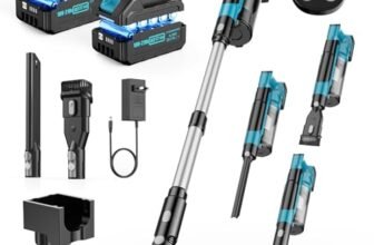 60KPa Aspirapolvere Senza Fili,700W/70Mins Scopa Elettrica Senza Fili con 2*4,0Ah Batterie Rimovibile,Anti-Groviglio,LED Touchscreen,Aspirapolvere Senza Fili Potente Per Pavimenti/Tappeti/Peli Animali