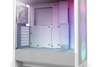 NZXT H5 Flow RGB – Case per PC da gaming mid-tower ATX compatto – Flusso d’aria elevato – Ventola F360 RGB Core (CV) inclusa – Supporto per radiatori da 360 mm (anteriore) – Bianco