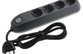 Bticino Ciabatta Elettrica Multipresa Poker, 4 Prese Universali Schuko Bipasso Standard Tedesco, Interruttore ON e OFF, Protezione Salvafulmine, Cavo da 1.5 M con Spina Salvaspazio, Grigio