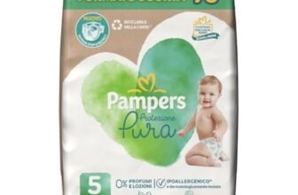 Pampers Protezione Pura, Taglia 5 (11-25 kg), Ipoallergenico, Barriera Stop&Protect, Anti-Fuoriuscite, Formato Scorta, 0% Profumo e Lozioni, Pelli Sensibili, Ultra Morbido, 76 Pannolini Bambino