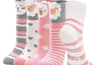 PUTUO Calzini Antiscivolo Bambina Ragazze: Calze in Cotone per Bambini Calzini Colorati per Ragazze con Motivi Animali Regalo Idee Regalo Compleanno per Bimba 2-4 anni, Taglia 20-38, 5 paia