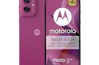 Motorola, Moto G55, 16 GB (8 GB+8 GB RAM Boost)/256 GB rosa, schermo 6,5″ Full HD+ e Dolby Atmos, sistema di fotocamera da 50 MP con OIS, batteria 5000 mAh, ricarica TurboPower 30 W, finitura soft