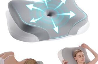 Cuscino cervicale per sollievo dolore cervicale, ortopedico ergonomico arcuato, schiuma memory fresca inodore, alta densità rimbalzo lento, adatto a dormienti di lato/schiena/pancia, fodera lavabile