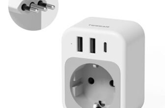 TESSAN Italian Socket Adapter with 1 USB C 2 USB A, 2500 W Italy Travel Plug Adapter, Schuko Socket Italy Type L, for Chile, Uruguay, Libya, Eritrea, San Marino
