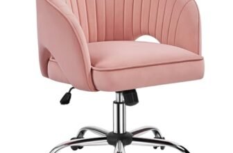Yaheetech Poltroncina/Sedia da Ufficio Scrivania Ergonomica in Velluto Imbottita a Rotelle Girevole Reclinabile Altezza Regolabile Rosa