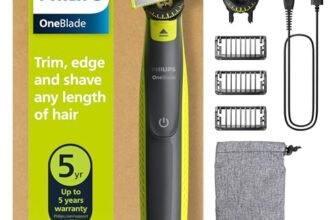 Philips OneBlade 360 Autentico Regolabarba e rasoio elettrico, 2x 360 lame, 3x pettine per barba (1, 3, 5 mm), QP2724/31