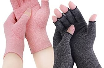 AovYoo 2 Paia Guanti Artrite Senza Dita Artrosi Reumatoide Guanti Compressione Gaming Terapia Mani Sindrome Raynaud Guanti per Computer Scaldamani Antiartrite (L, Grau+Rosa)