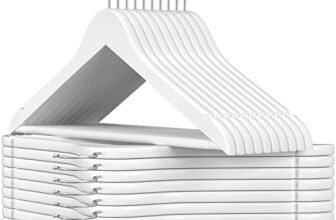 SONGMICS Grucce Legno, 20 Pezzi, Appendiabiti con Scanalature su Spalle, Barra Portapantaloni Antiscivolo e Gancio Girevole a 360°, per Completi Camicie Cappotti, Bianco e Argento CRW03W-20