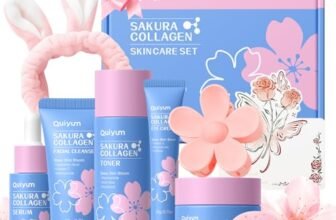 QUIYUM Set Viso Sakura Collagen, Kit Skincare Completo Donna, Routine Glass Skin, Set Regalo da 8 Pezzi per la Cura della Pelle, Idratante, Rassodante, Illuminante