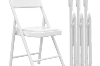 Wohenster Set da 4 Sedie Pieghevoli Salvaspazio in Metallo, Comode Sedia Pieghevole con Seduta Imbottita in Ecopelle Premium Sedie Portatili per Interno Esterno Ufficio Cucina Giardino Ospiti, Bianco