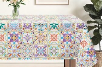 hometrixx Tovaglia Rettangolare Piastrelle Messicane Tovaglie Antimacchia Poliestere Copritavolo per 8-10 Posti 152 x 264 cm Cucina Sala da Pranzo Giardino Esterno Compleanno