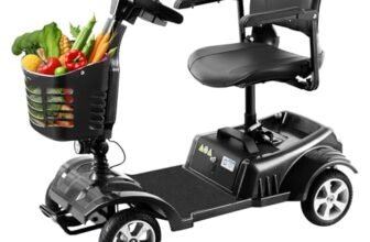 Z02 Scooter Disabili Pieghevole per Anziani, Autonomia 20 km, Motore 350W, Design Stabile Antiribaltamento, Sedile Girevole a 360°, Luci LED, Facile da Usare, Supporto 5 Anni – Nero