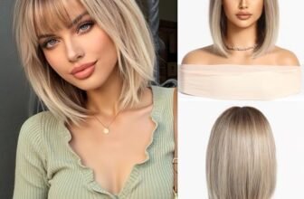 Esmee Parrucche Bob Corte Lisce Biondo Con Frangia Parrucca alla Lunghezza delle Spalle Sintetiche Ombre per Cosplay Uso Quotidiano & Party
