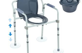 VEVOR Sedia da toilette, Comodino da comodino con sedile WC più ampio, Altezza regolabile su 7 livelli, Secchio rimovibile da 5,8 litri, Capacità 350 libbre, Sedile WC rialzato per Adulti Anziani