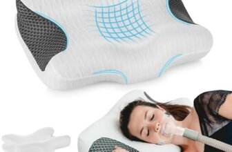 Elviros Cuscino CPAP Cervicale, Cuscino Ergonomico Memory Foam Altezza Durezza Regolabili, Compatibile Con Diverse Maschere CPAP, Riduce Pressione Perdite D’Aria, per Dormire Sul Fianco o Schiena