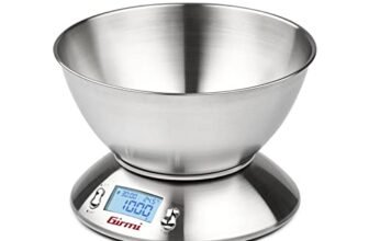 Girmi PS85 Bilancia Elettronica da Cucina,1 g/5 kg, Grande ciotola 2 L, Corpo e Ciotola Inox, Display retroilluminato, Funzione TARA, Timer