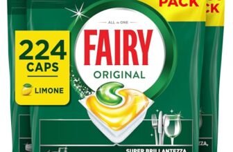 Fairy Original Pastiglie Lavastoviglie Brillantante, 224 Capsule, Limone, Detersivo Con Azione Pulente Al Primo Lavaggio, Efficace Sul Grasso Incrostato Con Azione Brillante
