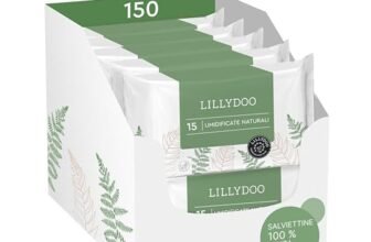 Salviettine naturali LILLYDOO green,150 pezzi(10×15),100% senza plastica e resistenti agli strappi – senza profumi, detergono delicatamente e con dolcezza la pelle sensibile,testate dermatologicamente