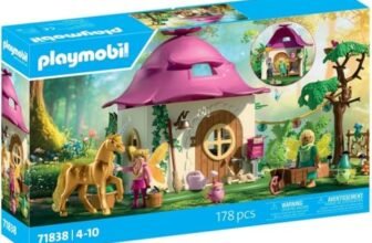 PLAYMOBIL Magic Unicorns Fairy Home with Gold Unicorn and Stable with Luminous Garland for Magical Nights Creative Toy for Children from 4 Years 71838