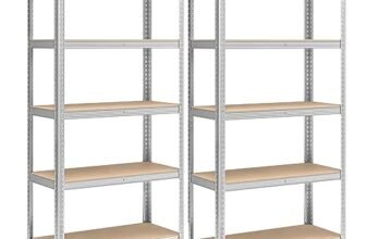 SONGMICS Set di 2 Scaffali in Metallo, Scaffalature a 5 Ripiani Regolabili, Senza Viti, Scaffale Salvaspazio per Garage, Magazzino, Portante 875 kg, 40 x 90 x 180 cm, Argento GLR040E02