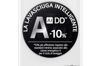 LG AI DD D4R5010TSWS Lavasciuga 10 / 6kg Serie R5 Classe A-10%/D, Lavatrice e Asciugatrice Insieme, 1400 giri, TurboWash360, Steam, Eco Hybrid, Allergy Care, Motore Inverter Direct Drive, Bianca