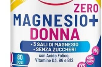Equilibra, Magnesio Donna Zero Zuccheri, 200g in Polvere, 3 Sali di Magnesio, Bisglicinato, Pidolato, Carbonato, con Acido Folico, Vitamina D3, B6, B12, Solubilità Istantanea, Sapore Agrumato