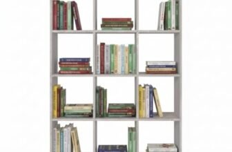 Libreria Scaffale per Soggiorno Diversi Ripiani Scaffalatura Portaoggetti Libri Svuotatasche in Legno con Rivestimento Laminato Verticale Orizzontale Mobiletto Multiuso Cucina (Cemento, Albert)