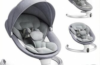Ixdregan Operazione APP Sdraietta Neonati, Imbracatura a 5-Punti Migliorata Altalena Neonato Elettrica con 3 Timer, 5 Velocità di Altalena, Sdraietta Neonati Bluetooth Imbottita Morbida 0-9kg (Grigio)