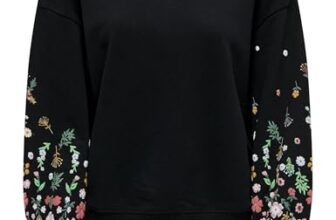 Only Onlbrooke L/S O-Neck Flower Swt, Felpa Donna, Black/Print:Sleeve Flower, M
