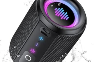 Cassa Bluetooth Portatile Potente 15W, Mini Altoparlante Bluetooth 5.4, IPX7 Impermeabile, Luci LED Colorate, Bassi Potenti, 12 Ore di Autonomia, Accoppiamento TWS, Speaker Bluetooth da Esterno Feste