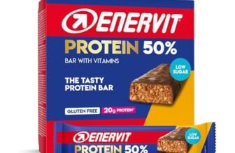 Enervit, Protein Bar 50% Salted Caramel, Barrette Proteiche, 20g di Proteine, Low Sugar, con Vitamina D e B6, Gusto Caramello Salato, Per il Recupero Dopo lo Sport, Senza Glutine, 12 Barrette da 40g