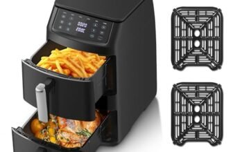TopStrong Friggitrice ad Aria Doppio Cestello, 11 Litri Verticale Air Fryer 2 Cestelli, 40-220℃, 6 Funzioni & 8 Programmi Di Cottura Automatici, Dietetica, Compatta, 2500W, Fino a 8 Persone, Nero