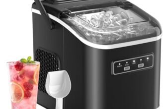 Acmeenjoy Macchina Ghiaccio 12kg/24h, Autopulente Macchina per il Ghiaccio Casa 1,5L, Silenzioso, 9 Cubetti in 6 Minuti, Ice Maker con Maniglia/Paletta/Cestello, Nero