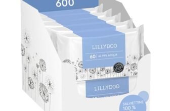 Salviettine umidificate LILLYDOO al 99% acqua, 600 pezzi (10 x 60), 100% senza plastica, senza profumi e delicate come acqua e cotone