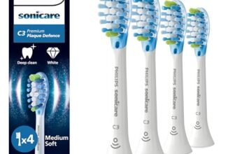 PHILIPS Sonicare C3 Premium Plaque Defence, testine di ricambio originali, bianco, confezione da 4, HX9044/87, Nuovo, 4 Testine