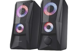 GXTrust 606B Javv Casse PC Gaming 2.0 con Illuminazione LED RGB, 12W (6W RMS), Alimentazione USB, Jack AUX 3.5 mm, Set di Altoparlanti PC da Gioco per Computer, Portatile – Nero